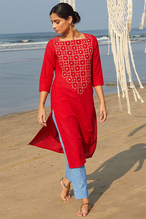 Embroidered Cotton Handloom Kurta ...